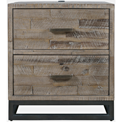 East Hampton Nightstand with USB Charging in Distressed Grey Wash Wood & Iron
